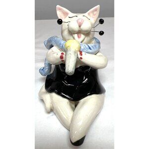 Ceramic Cat Figurine Playing Saxophone With Scarf Ornament
